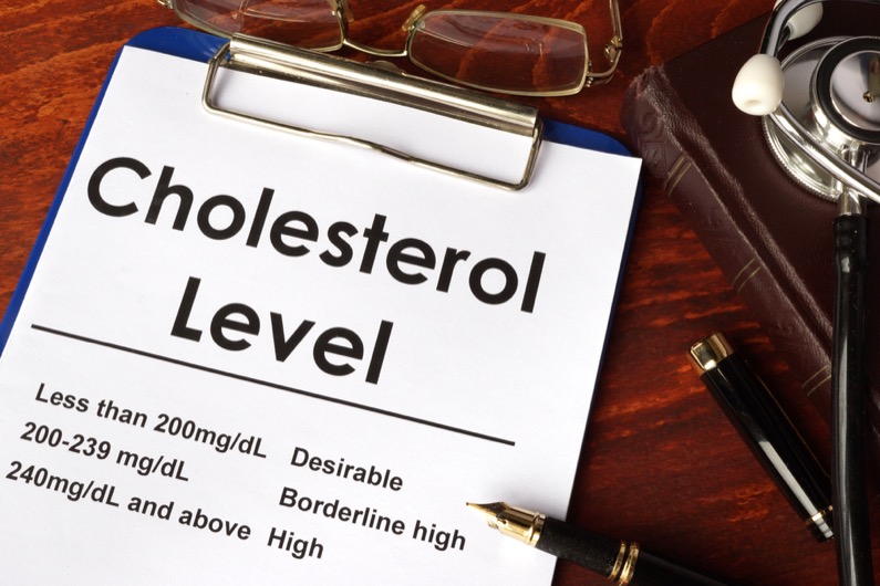 Cholesterol level chart on a table.