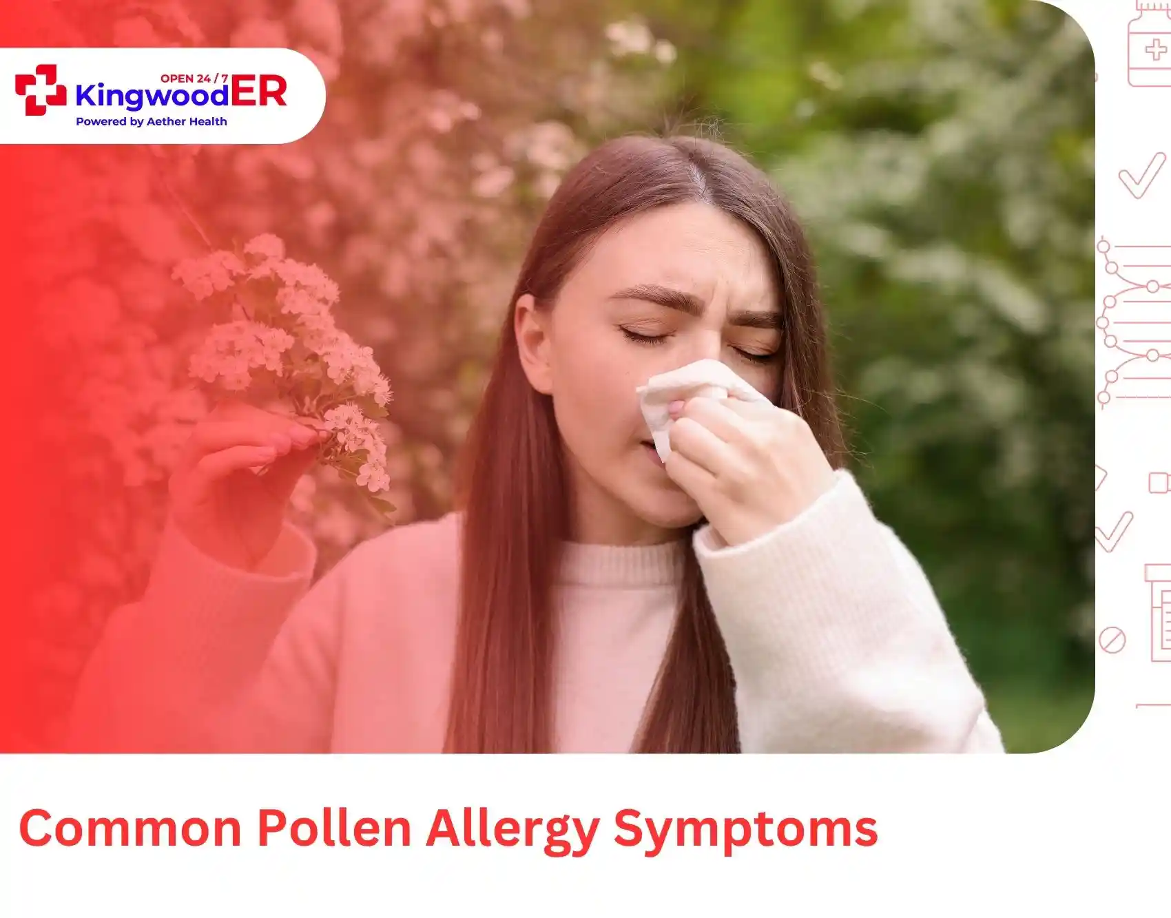 Person with sneezing, runny nose, and itchy eyes from pollen allergies
